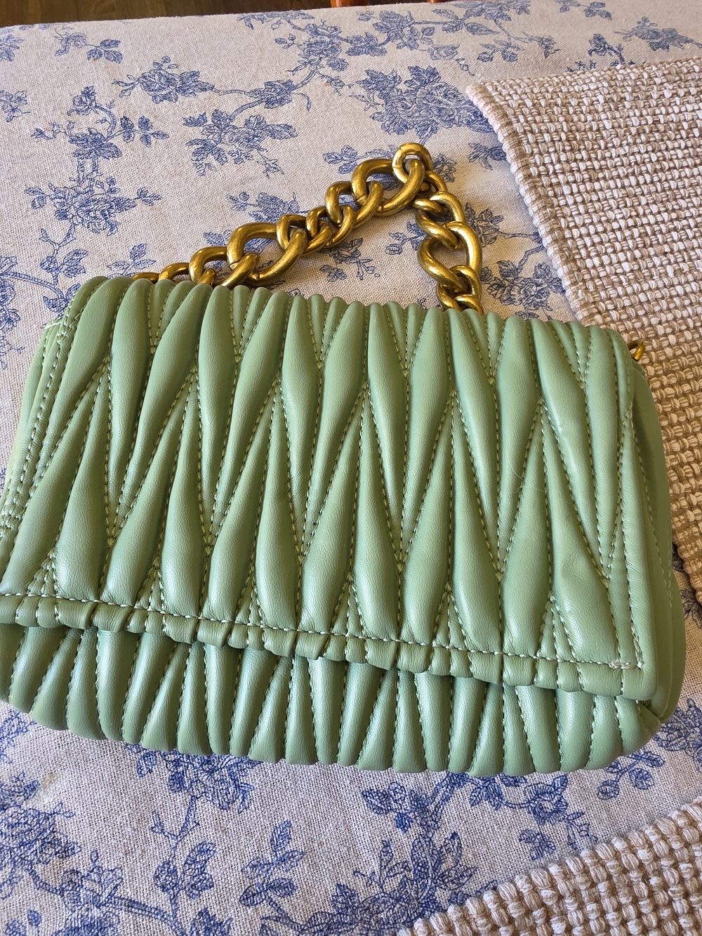 Montana West Quilted Sage Green Shoulder Bag with Gold Chain